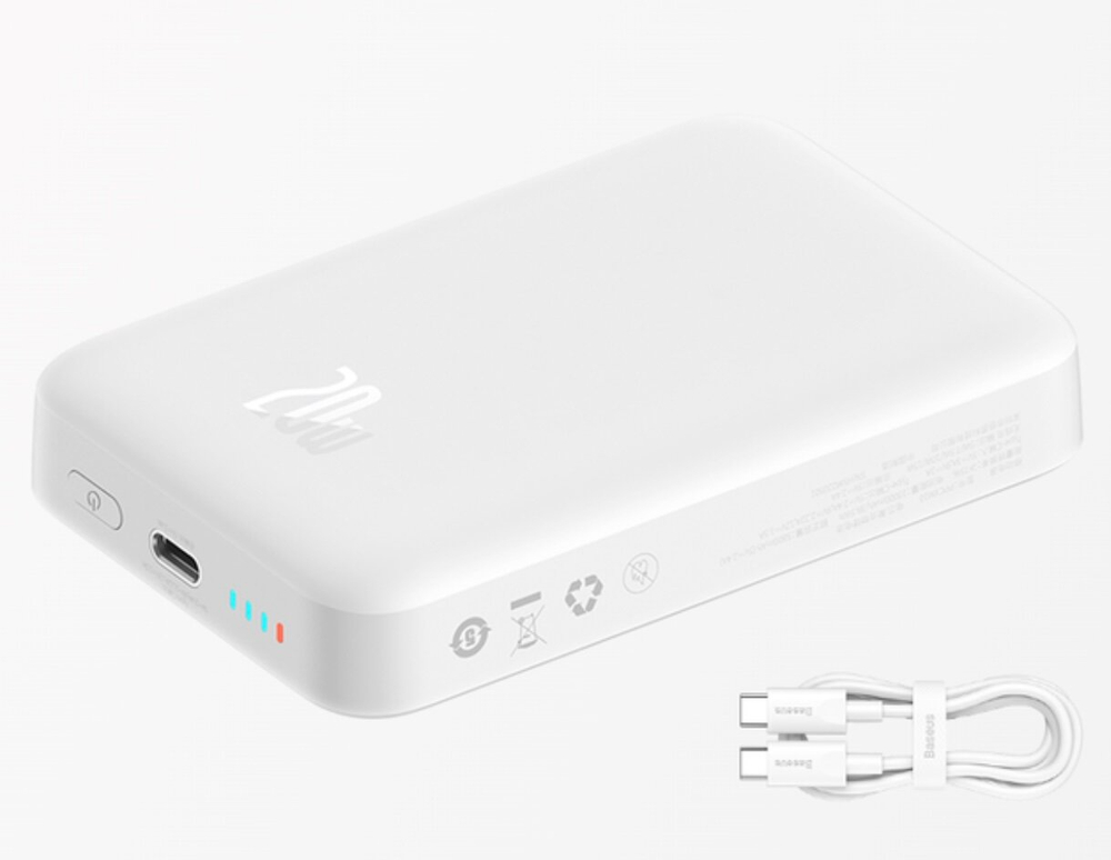 Внешний аккумулятор с магнитом повербанк Power Bank 10000mAh 20W белый Magnetik Mini Wireless BASEUS