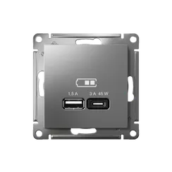 Розетка с USB A+C Systeme Electric AtlasDesign Сталь ATN000929