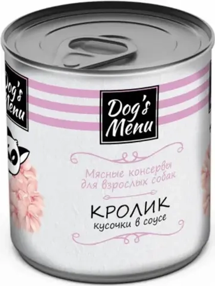 DOG'S MENU Мясные консервы для взрослых собак Кролик (кусочки в соусе), 750 г
