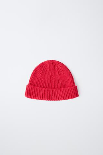 ZARA ТРИКОТАЖНАЯ ШАПКА БИНИ, КРАСНЫЙ