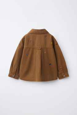 ZARA ДЖИНСОВАЯ КУРТКА-РУБАШКА С ВЫШИВКОЙ, КАРАМЕЛЬНЫЙ