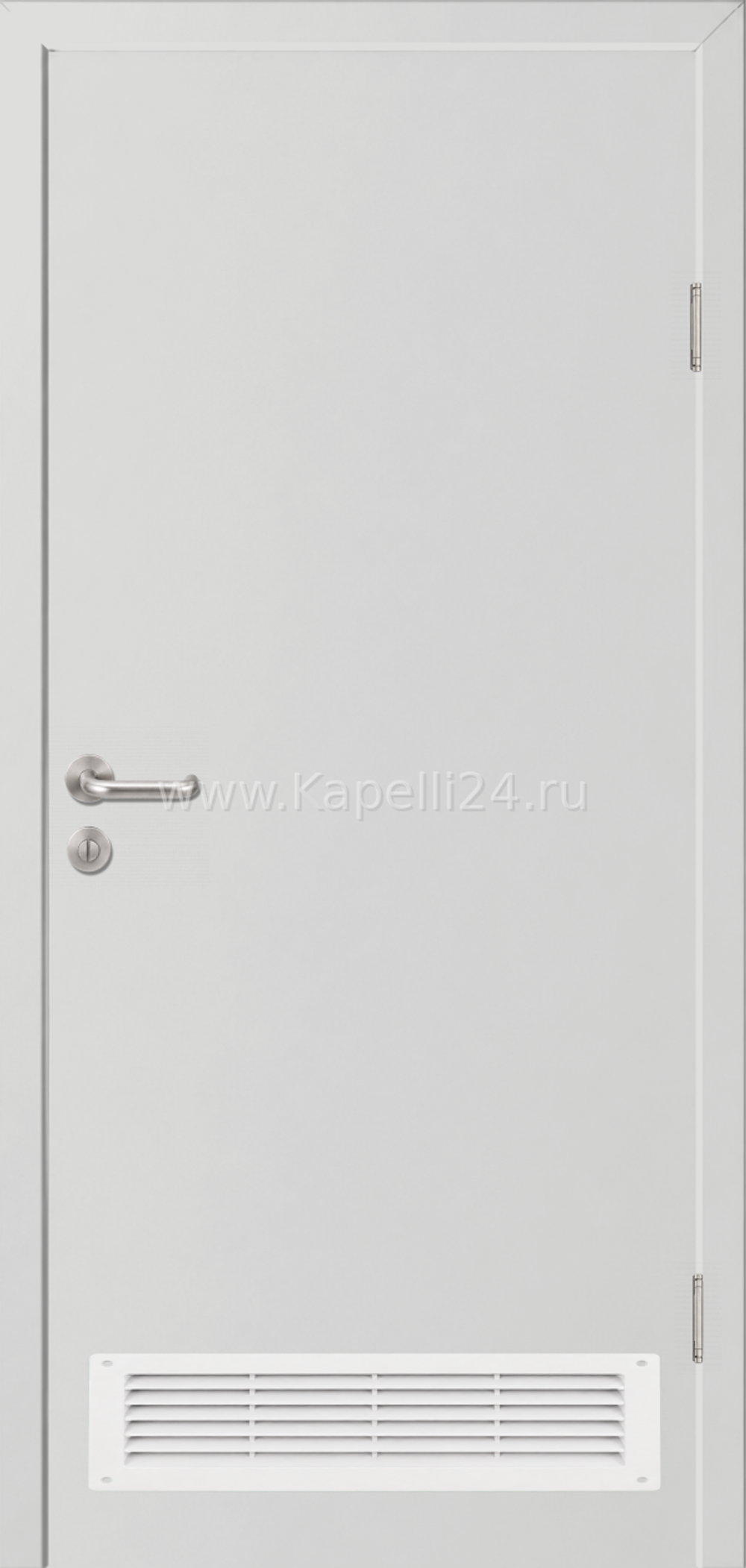 Влагостойкая Дверь Капель однопольная Телегрей 4 RAL 7047 Вентиляционная решетка белая
