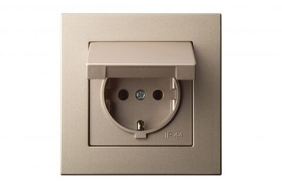 Розетка с крышкой, мембраной, с з/к 16А 250В IP44, пружинные зажимы, шампань, Classic