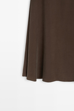 Massimo Dutti Контрастная юбка миди с оборками, коричневый