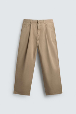 ZARA БРЮКИ ЧИНОС WIDE FIT СО СКЛАДКАМИ, БЕЖЕВЫЙ