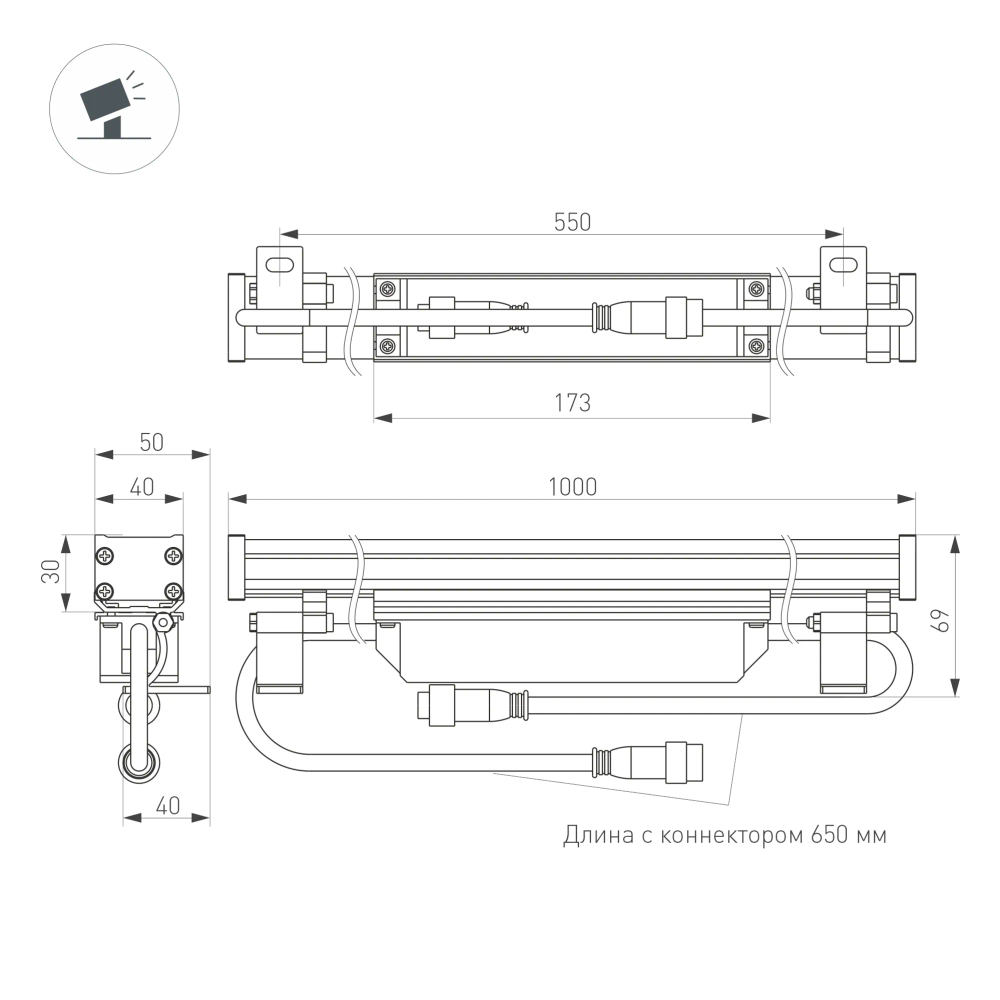 Светодиодный прожектор AR-LINE-1000XS-12W-220V Day (Grey, 30 deg) (Arlight, IP65 Металл, 3 года) 024334