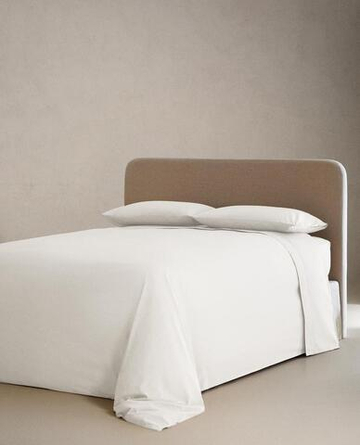 ZARA HOME НАТЯЖНАЯ ПРОСТЫНЯ ИЗ ХЛОПКА ПЕРКАЛЬ | ВЫСОТА 40 СМ (300 НИТЕЙ), БЕЛЫЙ