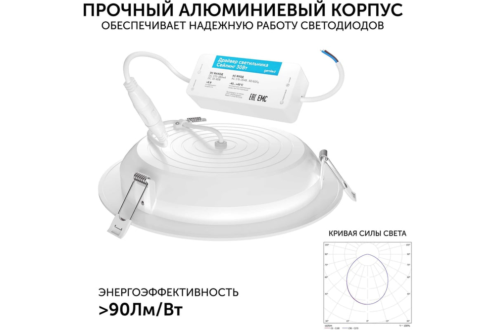 Светильник LED Geniled Сейлинг встраиваемый 30Вт 4000К 90Ra IP54