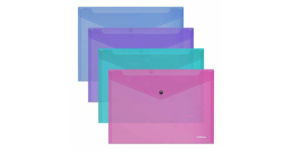 Папка-конверт пл. на кнопке EK Glossy Vivid  А4 п/прозр.,асс. 50314 38.02