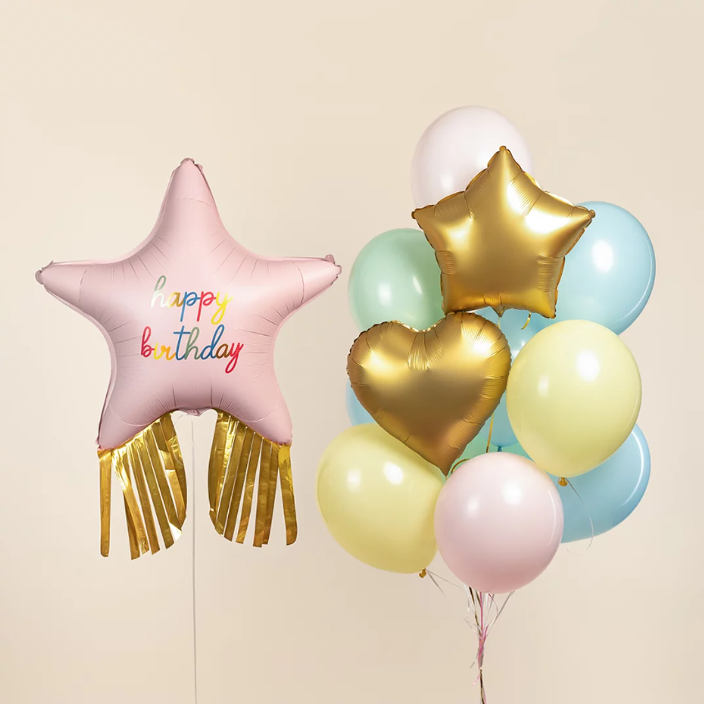 Фигура 38'' Звезда, Happy Birthday, Золотой каскад, Розовый, Сатин Fl