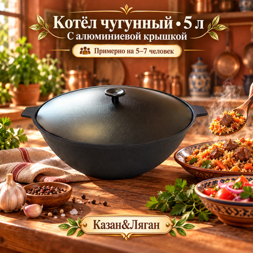 Котел чугунный 5л с алюмин. крышкой