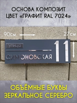 Адресная табличка на дом с объемными буквами (RAL 7024)