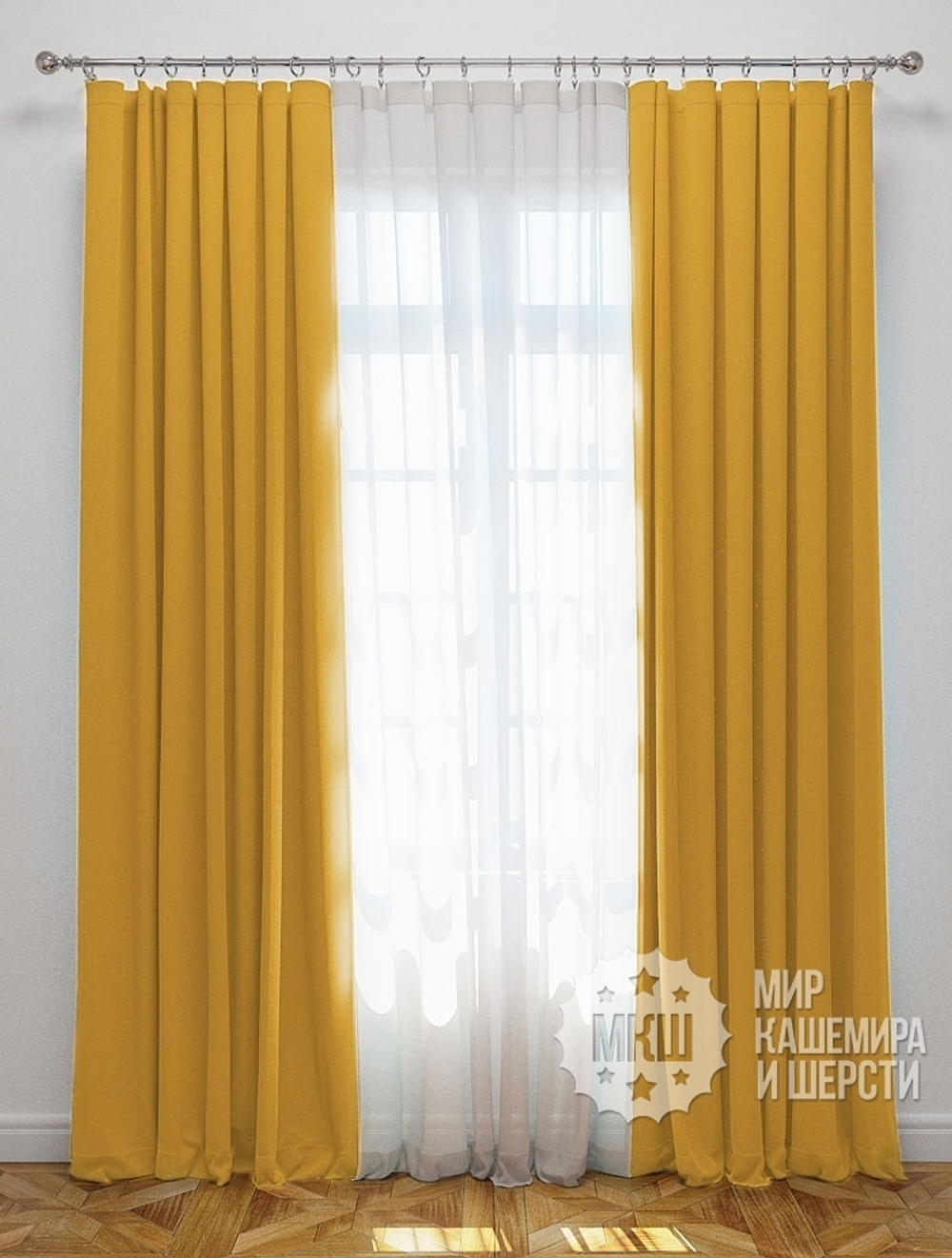 Готовые шторы блэкаут для гостиной: САНСЕТ (арт. BL01-153-11) - 300х270, (170х270)х2 см. - желтые