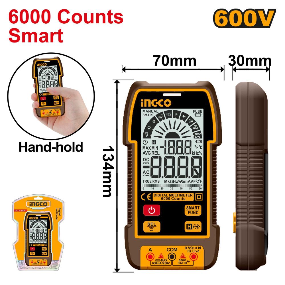 Мультиметр цифровой INGCO DM16004 INDUSTRIAL 600 В