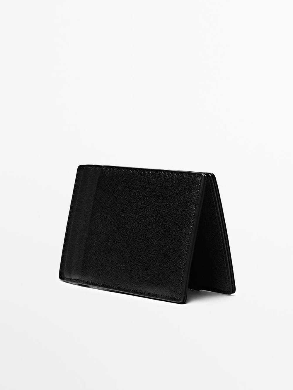 Massimo Dutti Вертикальный кошелек из кожи наппа «волшебный», черный