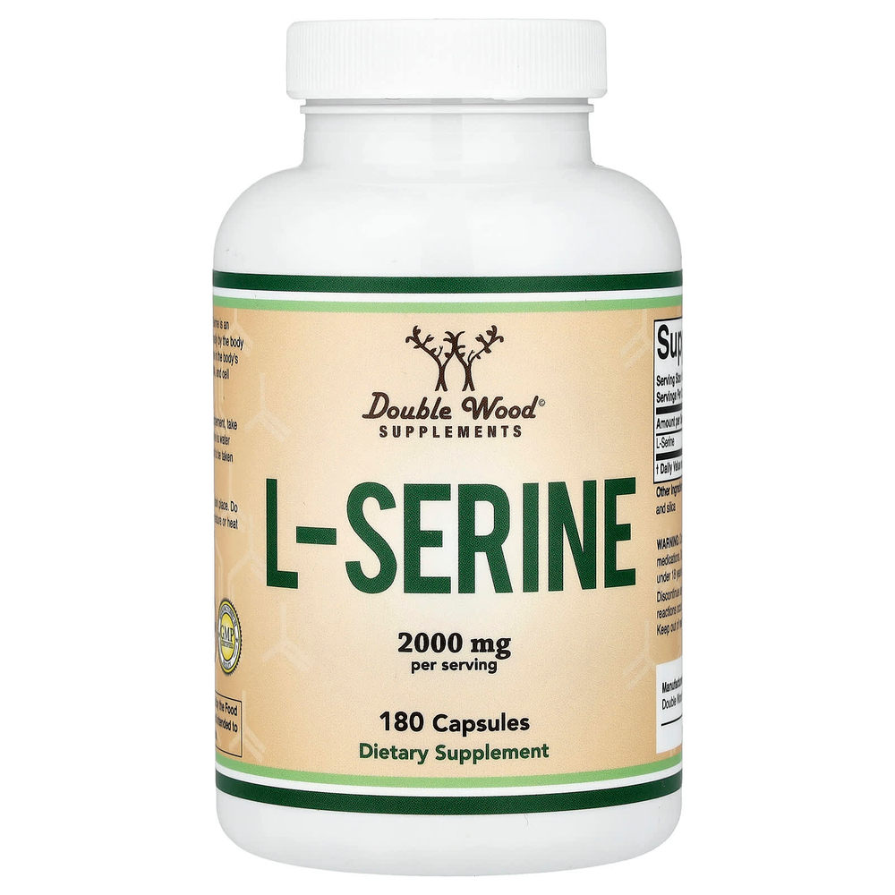 Double Wood Supplements, L-серин, 180 капсул (500 мг в 1 капсуле)