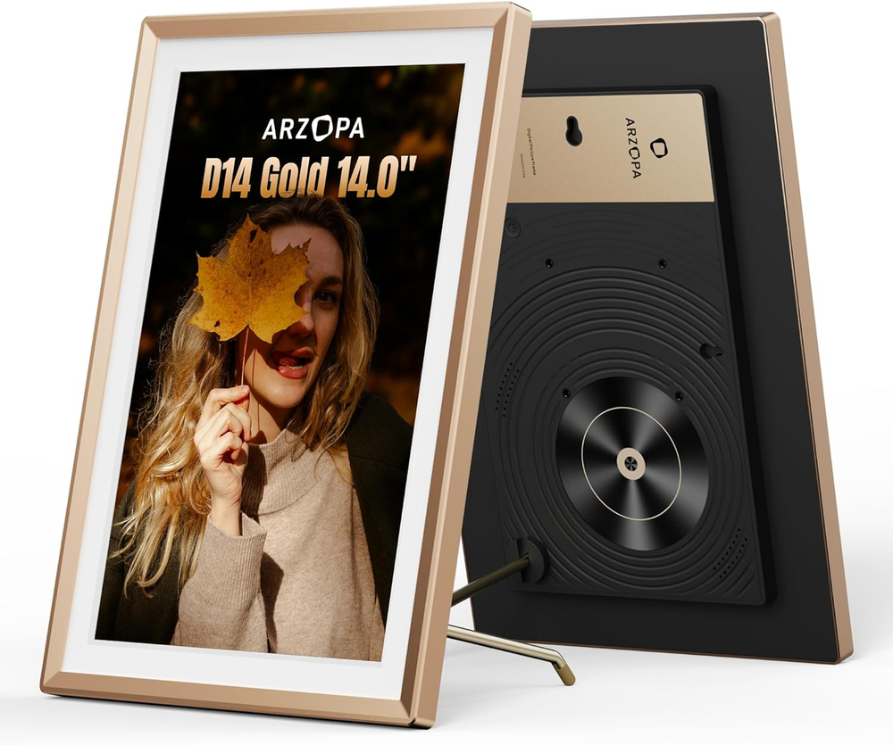 Цифровая фоторамка Arzopa D14 Gold Wi-Fi, 14-дюймовый сенсорный экран IPS, разрешение 1920x1200