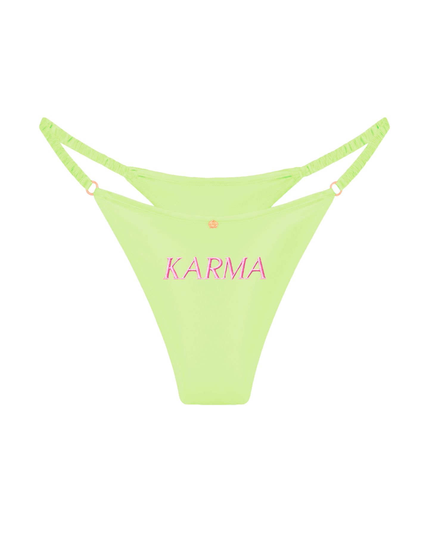 трусы стринги шелковые с надписью Karma салатовые