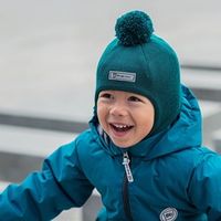 Шлем демисезонный из смесовой шерсти с помпоном "Изумруд"