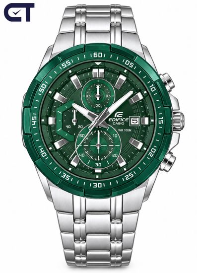 CASIO EFR-539DE-3AVUDF EDIFICE мужские наручные часы — крупный хронограф с зелёным циферблатом и зелёным IP-безелем