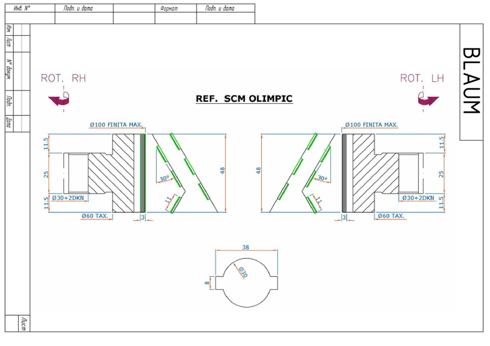PCD фреза D.100x48x30+2DKN Z=3+3 H=3 LH + RH для Brandt, SCM, IMA, Holzher