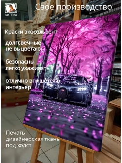 Картина "Bugatti среди сакуры", интерьерная 50х70см 1шт.