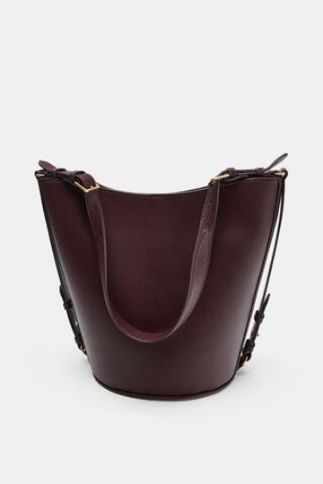 ZARA СУМКА-МЕШОК С ПРЯЖКАМИ, БОРДОВО-КРАСНЫЙ