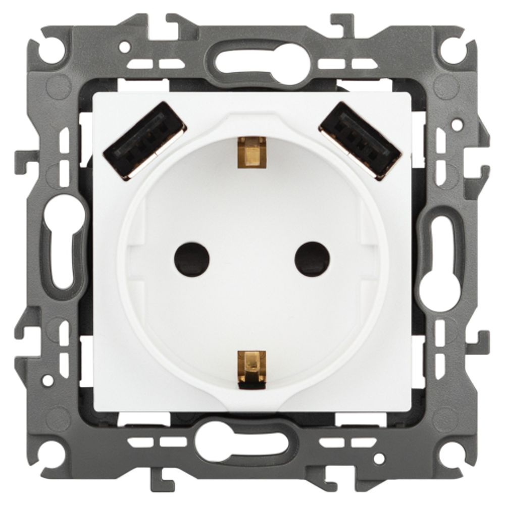 Розетка ЭРА Серия 12 12-4109-01М 2P+E 16A-250В штор. с 2xUSB 5В-3А белый матовый | Эра 12