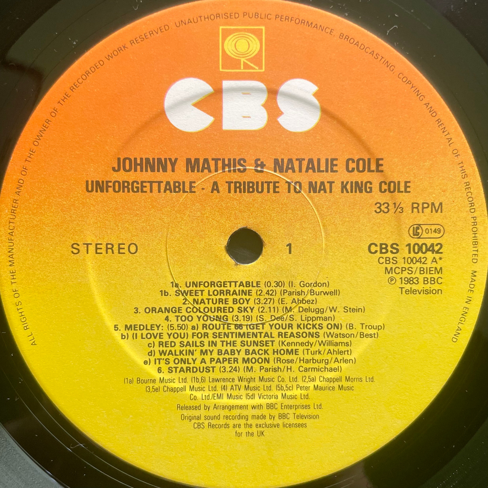 Johnny Mathis And Natalie Cole ‎– Unforgettable: A Musical Tribute To Nat King Cole (Англия 1983г.)