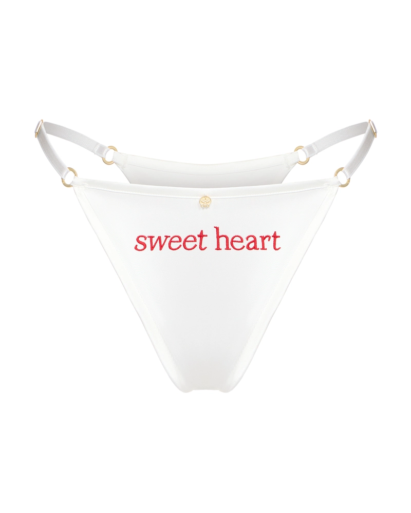 трусы стринги из натурального шелка с надписью Sweet heart белые