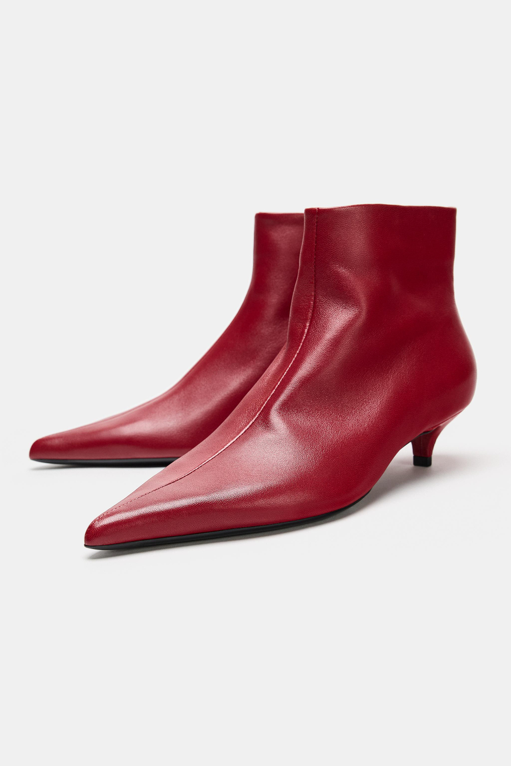 ZARA КОЖАНЫЕ БОТИЛЬОНЫ НА ТОНКОМ КАБЛУКЕ, КРАСНЫЙ