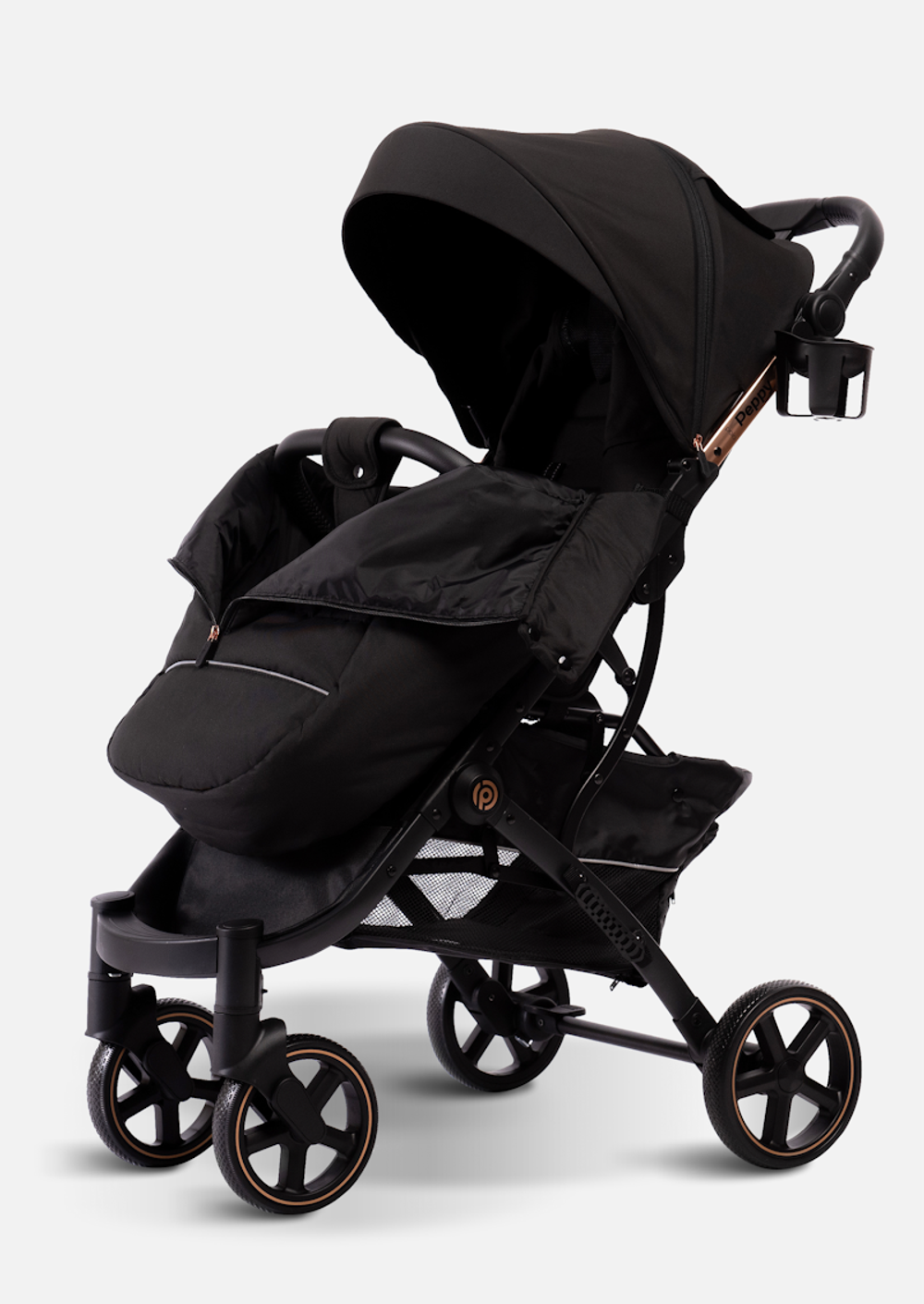 Peppy Коляска прогулочная Polo 2.0 (rose black) хром рама, сумка