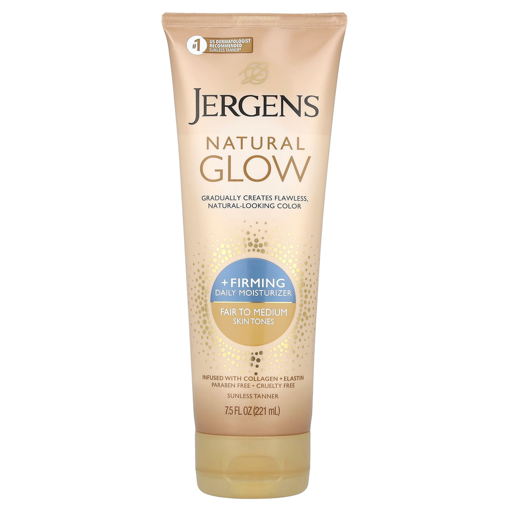 Jergens, Natural Glow, укрепляющее ежедневное увлажняющее средство, средство для загара без загара, от светлого до среднего, 221 мл (7,5 жидк. унц.)