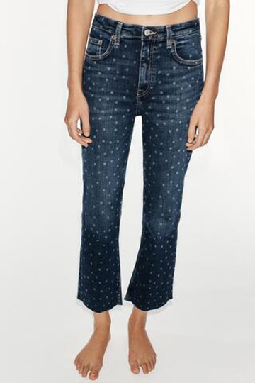 ZARA ДЖИНСЫ TRF CROPPED FLARE С ВЫСОКОЙ ПОСАДКОЙ, ИНДИГО
