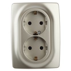 Розетка ЭРА Серия 12 12-2108-04 2X2P+E Schuko со шторками 16A-250В IP20 шампань | Эра 12
