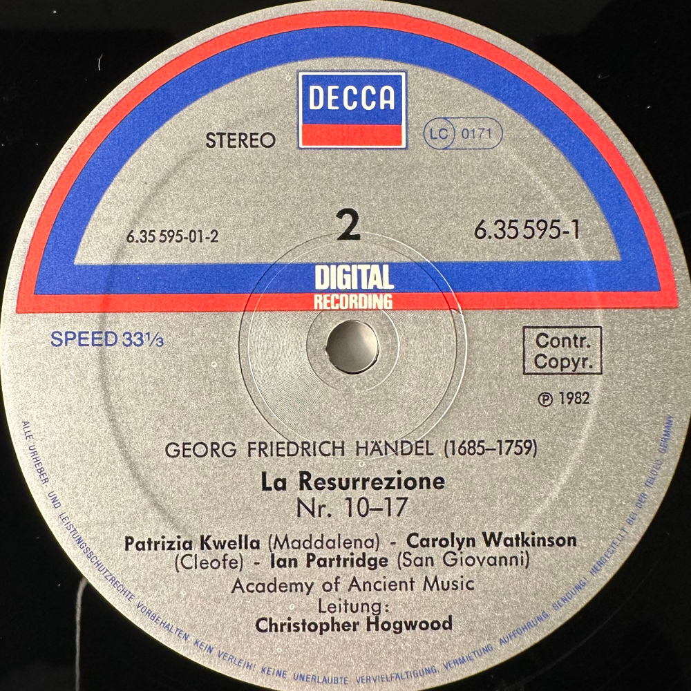 Гендель - Воскресение 3LP (Германия 1982г.)