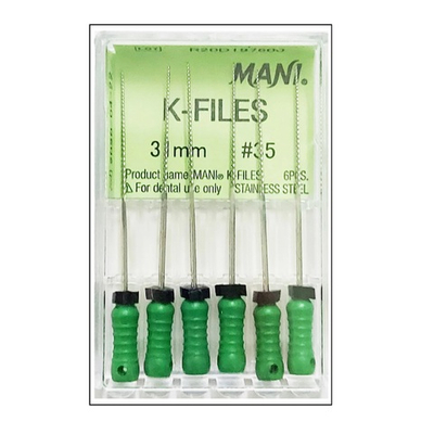 K-Files №35 (31мм) Mani К-Файлы (6шт.) Мани, каналорасширители ручные, эндодонтические