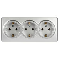 Розетка ЭРА Эксперт 11-2208-03 тройная с заземлением 3х2P+E Schuko IP20 16A-250В ОУ алюминий | Эра Эксперт