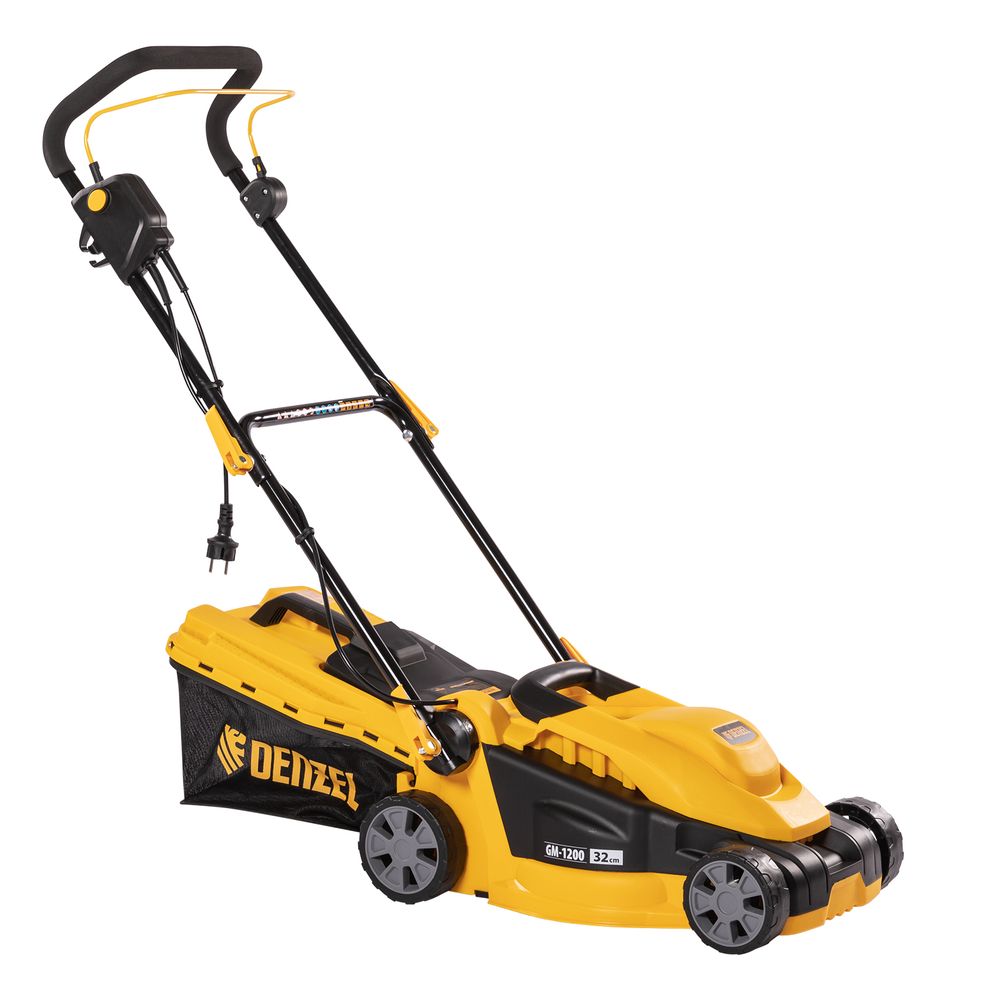 Газонокосилка электрическая Denzel GM-1200, 1200 Вт, ширина 32 см, 3 уровня, травосборник 25 л.