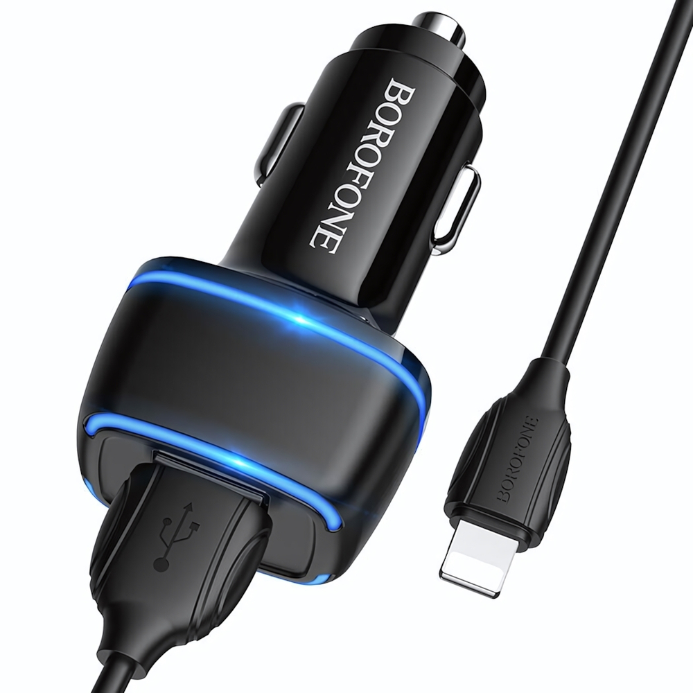 Автомобильное зарядное устройство Borofone BZ14 12W 2.4A 2xUSB + кабель Lightning White