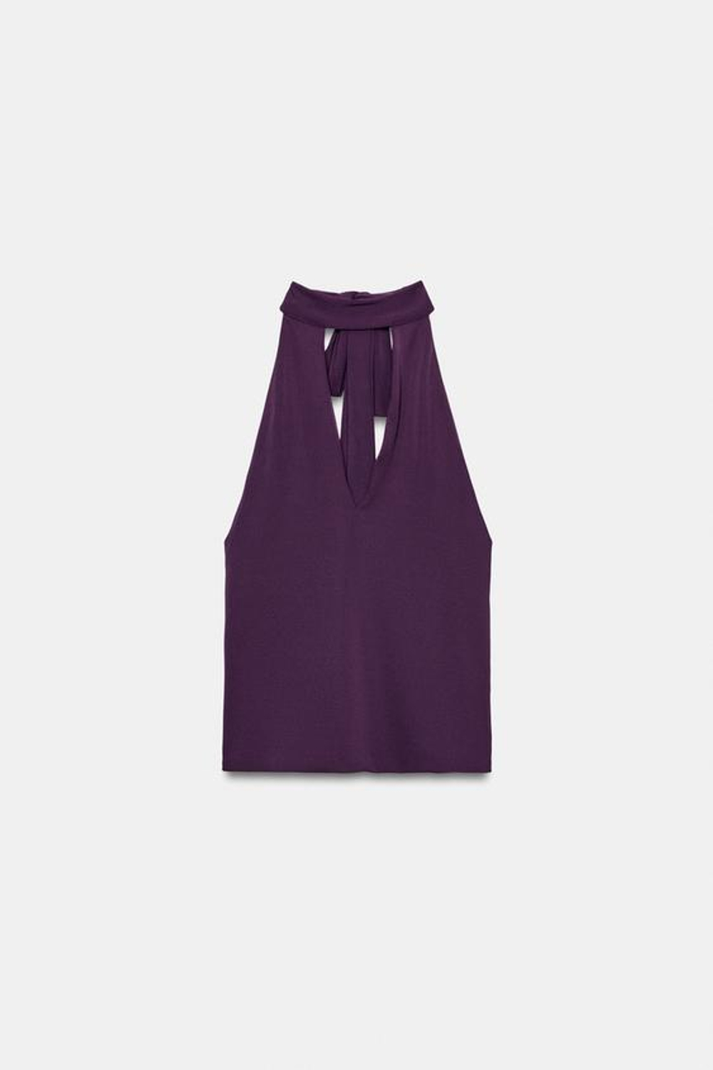 ZARA ТОП С ГОРЛОВИНОЙ ХАЛТЕР И ВЫРЕЗОМ, ТЕМНО-БАКЛАЖАНОВЫЙ