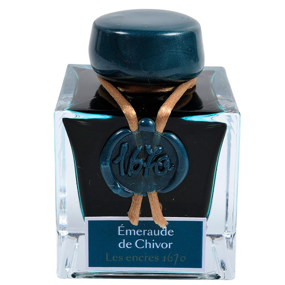 Чернила во флаконе Herbin Prestige 1670 50 мл Emeraude de Chivor сине-зеленый с золотыми блестками (15035JT)