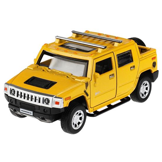 Машина металл HUMMER H2 PICKUP длина 12 см, двер, багаж, инерц, желтый, кор. Технопарк