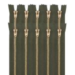 Молния металл джинсовая Т5 (5 мм) 1 зам., н/раз., 18 см, хаки, 39126/18-3, 10 шт