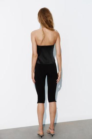 ZARA АТЛАСНЫЙ ТОП-КОРСЕТ БЕЗ БРЕТЕЛЕЙ, ЧЕРНЫЙ