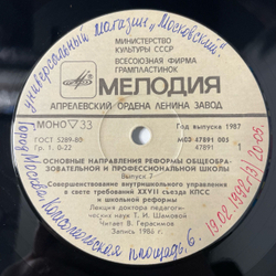 Винтажная виниловая пластинка LP Т. И. Шамова, Совершенствование Внутришкольного Управления В Свете Требований XXVII Съезда КПСС И Школьной Реформы (СССР 1987)