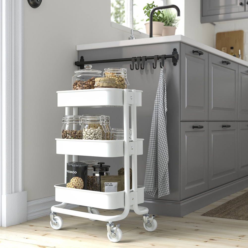 IKEA RÅSKOG  (ИКЕА РОСКОГ)  -  Столик на колёсиках - белый 28x38x61 см