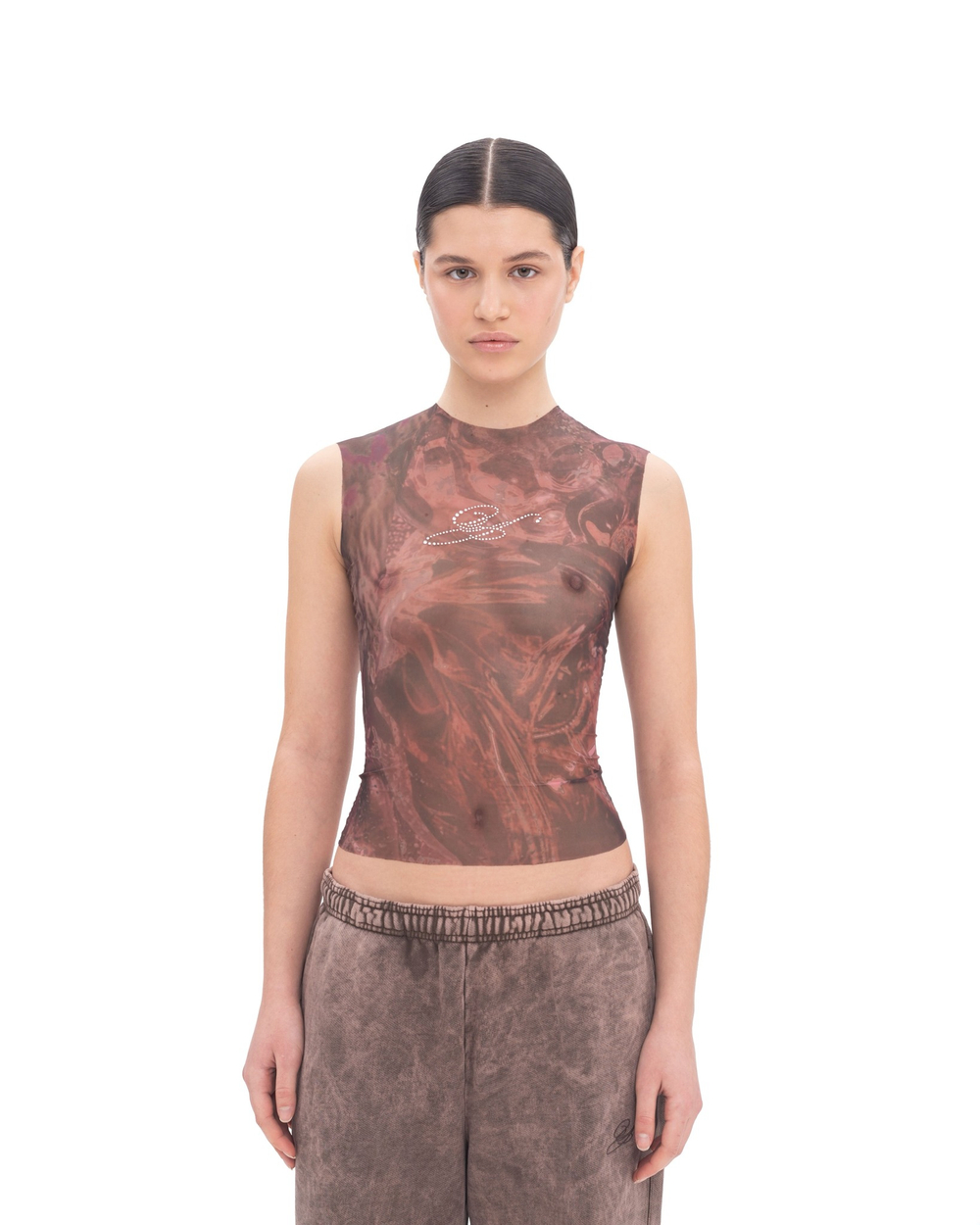 BROWN MESH TOP