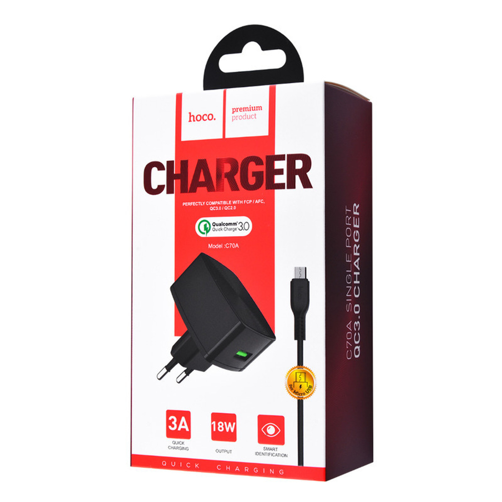 Сетевое зарядное устройство HOCO C70A 1USB 3.0A QC3.0 micro-usb