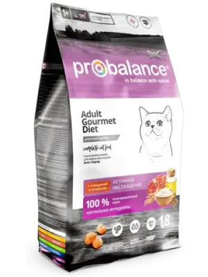 Сухой корм ProBalance Gourmet Diet для взрослых кошек с говядиной и ягненком